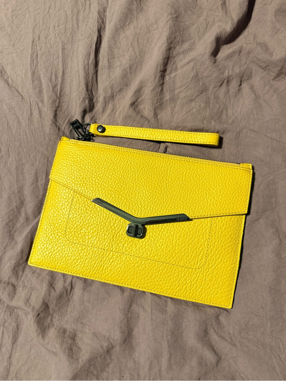 Yellow Leather Wristlet Clutch - Women's Envelope Purse